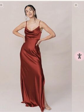 Revelry Satin Cowl Slip Maxi Dress in Terracotta Rust